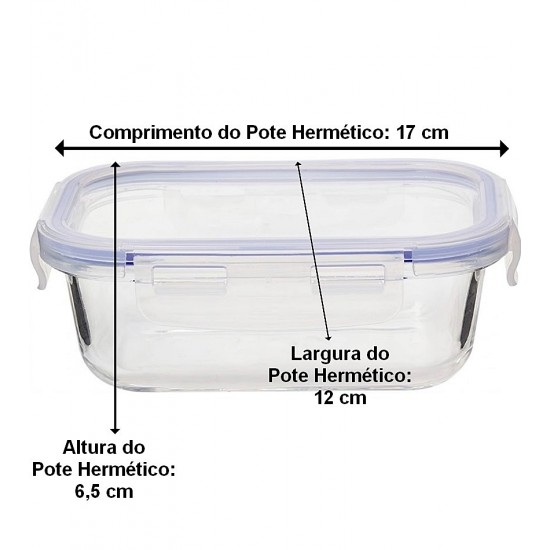 Pote Hermético 600ml Retangular De Vidro Borossilicato